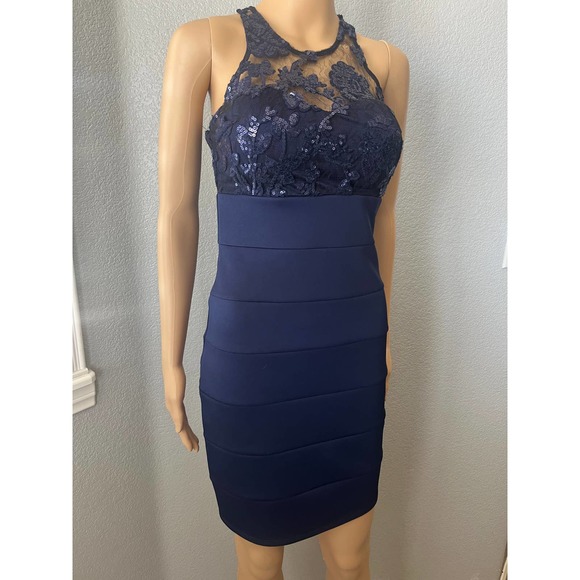 Cocktail/prom navy blue sequin and lace Women's size 3 - Picture 11 of 11